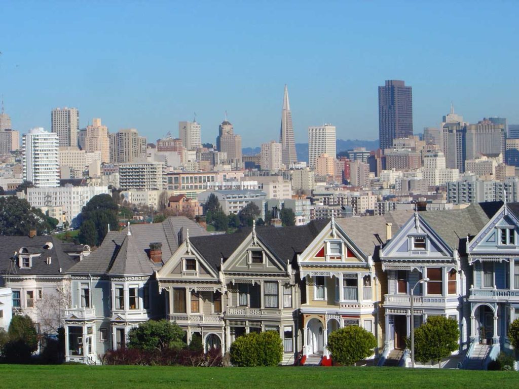 San Fransco skyline from park