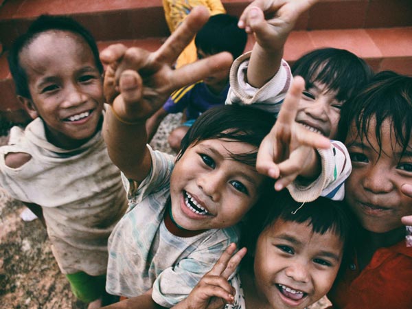 Kids Showing Peace Signs.