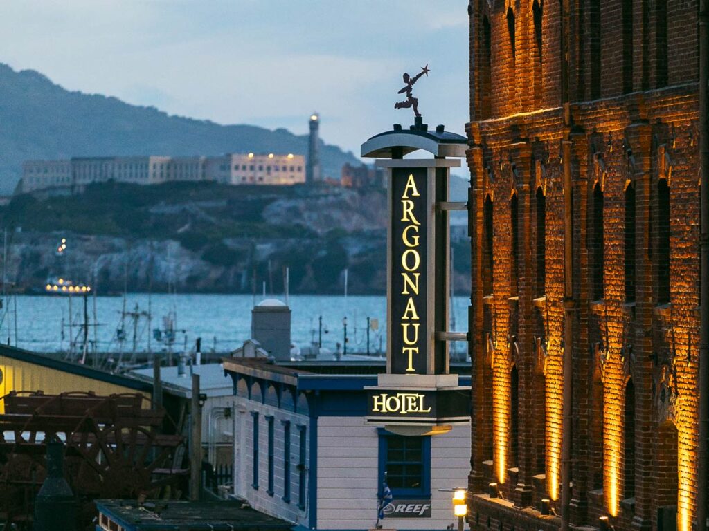Argonaut Sign And Exterior In The Evening